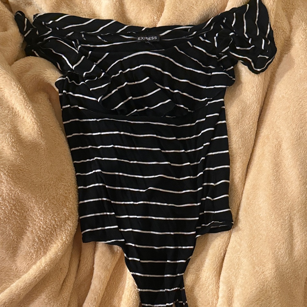 Express Black and White Striped Bodysuit